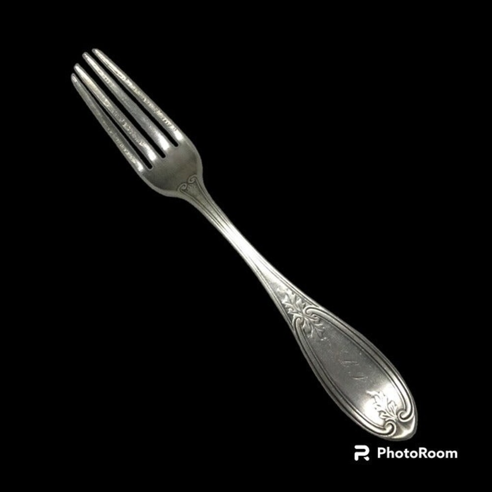 WM Rogers Bros Silverplate Olive Pattern Fork-!848-Monogram L.F-Victorian-Scroll